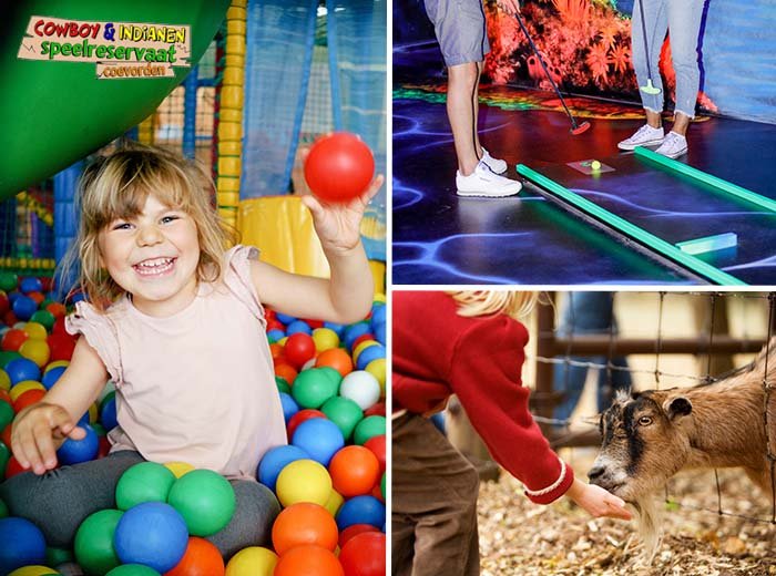 Kinderen spelen bij Cowboy & Indianen, een speelparadijs met midgetgolf in Limburg.