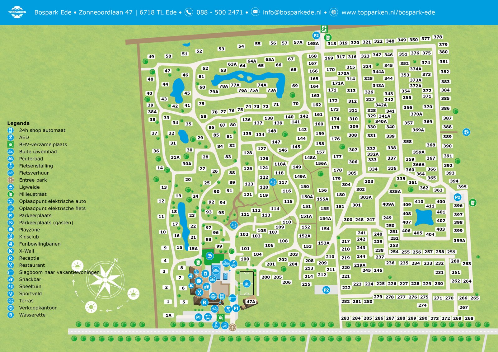 Afbeelding bij Veldzicht 4 personen Plattegrond van Bospark Ede met de ligging van Veldzicht 4 personen en omliggende voorzieningen.
