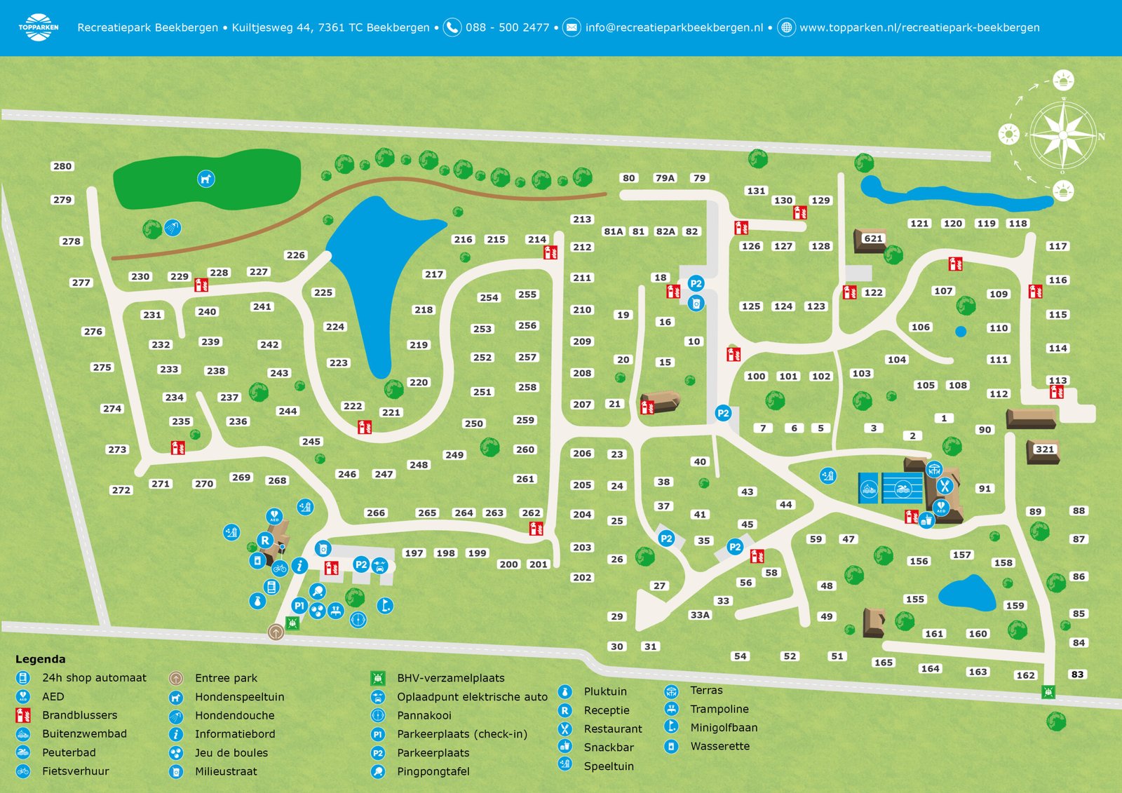 Afbeelding bij Beekhoeve 4 personen Wellness (Spa) Plattegrond van recreatiepark De Beekhoeve in 2026, met de ligging van huisjes, voorzieningen en groen.
